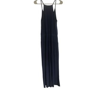 Navy Blue Cotton Blend Wide Leg Sleeveless Jumpsuit with Pockets Small